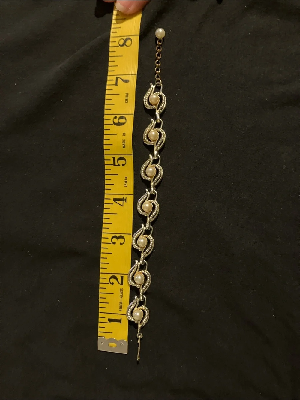 Estate Gold-Tone Pearl Link Bracelet — Cream Pearls - Picture 4 of 7